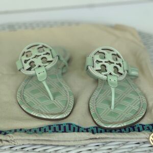 Tory Burch Green Sandals with Logo Medallion
